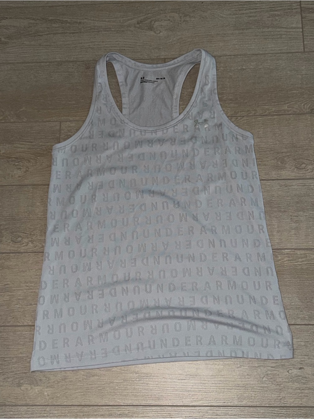 Under Armour Light Gray Logo-Repeat Racerback Tank